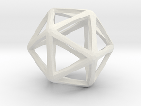 Icosahedron Wireframe Catmull Clark  30mm in White Natural Versatile Plastic