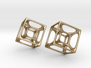Hypercube Earrings in Polished Gold Steel