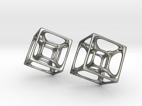 Hypercube Earrings in Polished Silver
