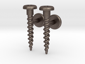 Screw Cufflink in Polished Bronzed Silver Steel