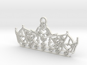 Queen of Hearts crown tiara charm or pendant 2mm t in White Natural Versatile Plastic