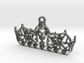 Queen of Hearts crown tiara charm or pendant 2mm t in Natural Silver