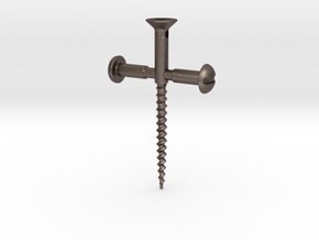 Screw Cross in Polished Bronzed Silver Steel
