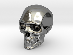 Realistic Human Skull (40mm H) in Polished Silver
