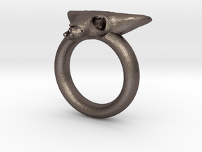 Skull Ring D18 in Polished Bronzed Silver Steel