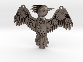 Steampunk Bird Pendant in Polished Bronzed Silver Steel