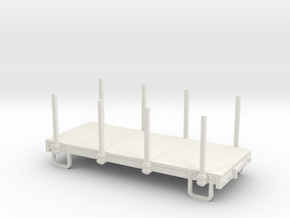 On30 14ft 4w Flatcar with stakes  in White Natural Versatile Plastic