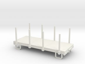 On30 14ft 4w Flatcar with stakes  in White Natural Versatile Plastic