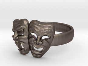 Comedy Tragedy Ring in Polished Bronzed Silver Steel
