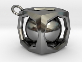 Encased Sphere Pendant in Fine Detail Polished Silver
