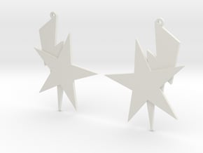 Bolt and Star Earrings in White Natural Versatile Plastic