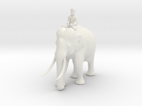 Indian Elephant with Rider 140mm in White Natural Versatile Plastic
