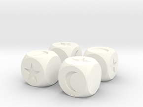 Moon & Stars Fudge Dice (x4) SOLID Fate df in White Processed Versatile Plastic