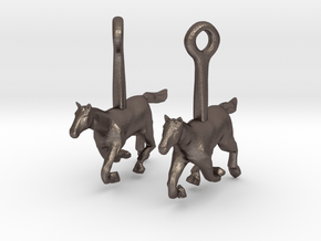 Horse (without Jockey) Earrings in Polished Bronzed Silver Steel