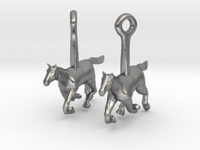 Horse (without Jockey) Earrings in Natural Silver