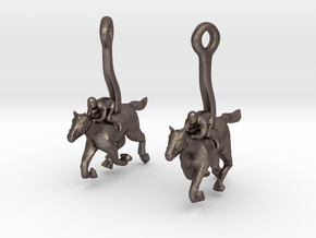Horse Earrings in Polished Bronzed Silver Steel