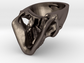Human Skull with Ring 3.9 cm in Polished Bronzed Silver Steel