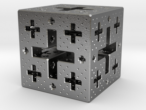 Jerusalem Cube Fractal Pendant in Natural Silver