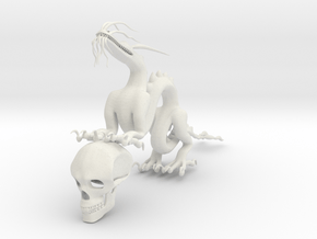 6" Chinese Dragon Human Skull Pose1 in White Natural Versatile Plastic