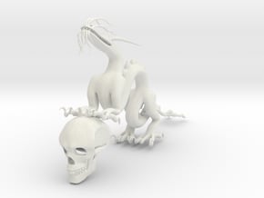 5" Chinese Dragon With Human Skull Pose1 in White Natural Versatile Plastic