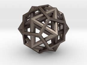 IcosoDodecahedron Thick - 3.5cm in Polished Bronzed Silver Steel