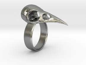 Realistic Raven Skull Ring - Size 7 in Natural Silver