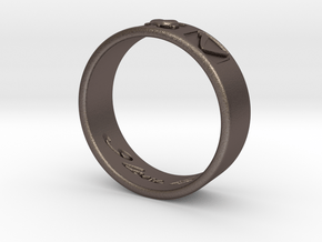 J + V ring Size 8 in Polished Bronzed Silver Steel