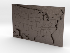 USA Map 180mm in Polished Bronzed Silver Steel