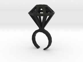Haxagonal diamond ring  - standard size in Black Natural Versatile Plastic