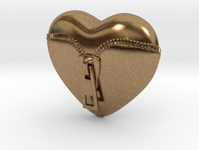 Leather Zipped Heart Pendant in Natural Brass