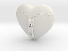 Leather Zipped Heart Pendant in White Natural Versatile Plastic