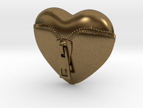 Leather Zipped Heart Pendant in Natural Bronze