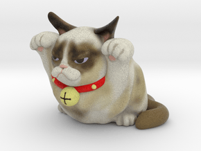 Good Luck Cat Both Paws Up, Maneki-neko in Full Color Sandstone