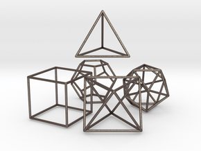5 Platonic Solids - 35mm in Polished Bronzed Silver Steel