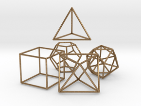 5 Platonic Solids - 35mm in Natural Brass