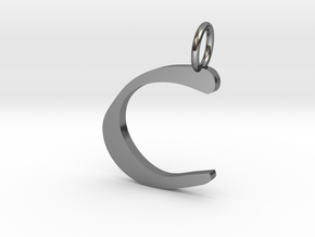Classic Script Initial Pendant Letter C. in Fine Detail Polished Silver