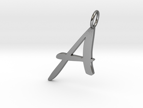 Classic Script Initial Pendant Letter A. in Polished Silver