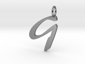 Classic Script Initial Pendant Letter G in Polished Silver