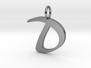 Classic Script Initial Pendant Letter D. in Polished Silver