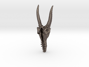Ancient Dragon Skull Pendant in Polished Bronzed Silver Steel