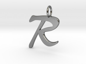 RClassic Script Initial Pendant Letter  in Polished Silver