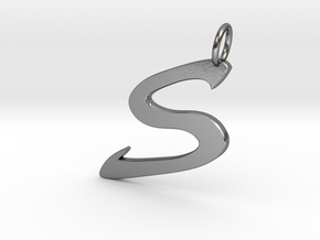S Classic Script Initial Pendant Letter  in Polished Silver