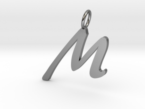 M Classic Script Initial Pendant Letter  in Polished Silver