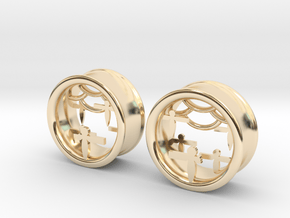 Shikigami Tunnels 1 inch gauge in 14K Yellow Gold