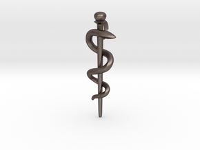 Snake rod pendant (medicine) in Polished Bronzed Silver Steel
