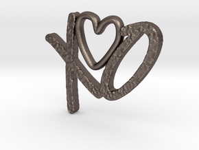 Hug and Kiss Pendant in Polished Bronzed Silver Steel