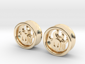 1 Inch Flame Skull Plugs in 14K Yellow Gold