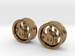 1 Inch Flame Skull Plugs in Natural Brass