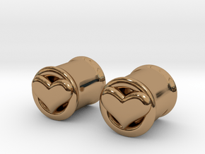 Heart 10mm (00 gauge) tunnels in Polished Brass
