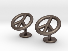Peace&LoveCufflinks in Polished Bronzed Silver Steel